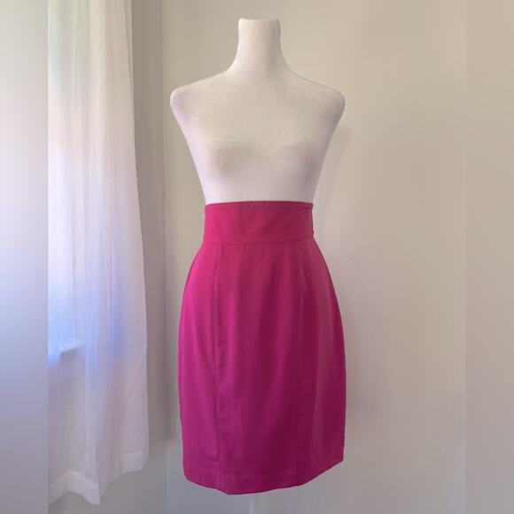 Vintage ‘90s Georges Marciano 100% Wool Dark Pink High Waist Knee Length Skirt - Picture 1 of 9